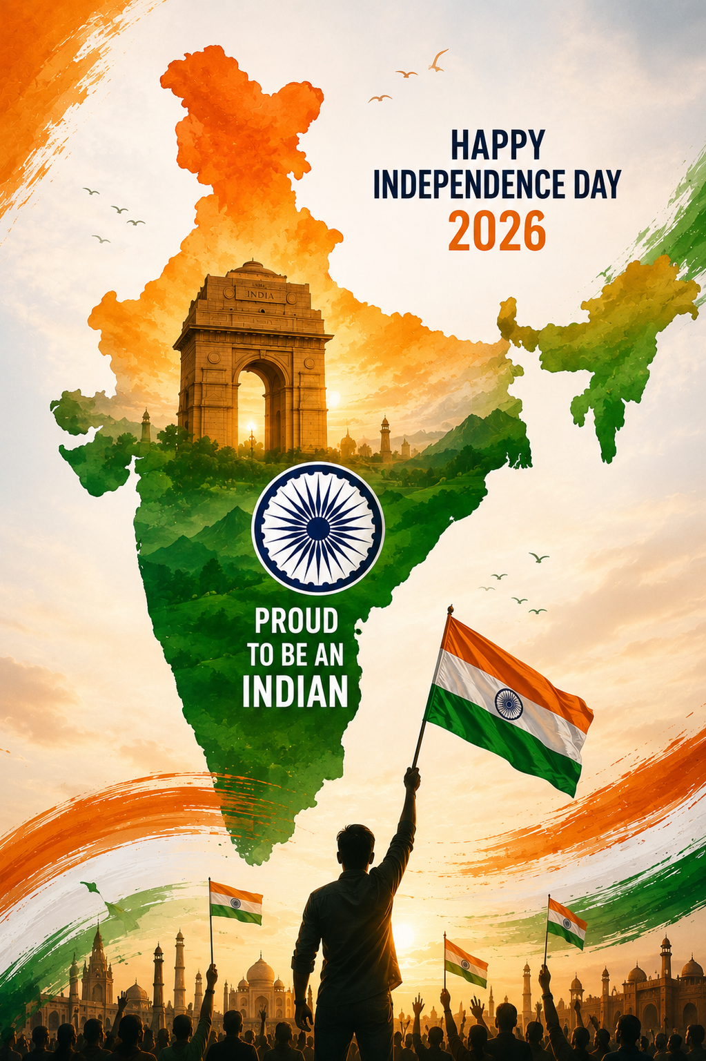 Happy Independence Day 2026 Waving Flag Poster
